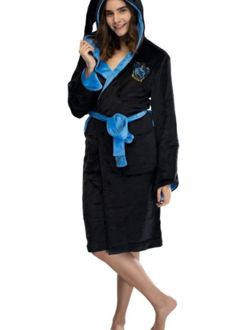 PJammy Harry Potter Ravenclaw Junior Size Medium Black Fleece Plush Hooded Robe
